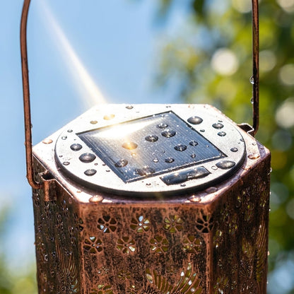 🦋 Solar Garden Lights with Shadow Effect - Bronze Hanging Lanterns for Backyard Decor