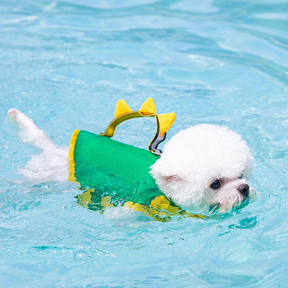 🦖 Cute Dinosaur Dog Life Jacket – Adjustable Pet Swim Vest with Rescue Handle & Reflective Strip