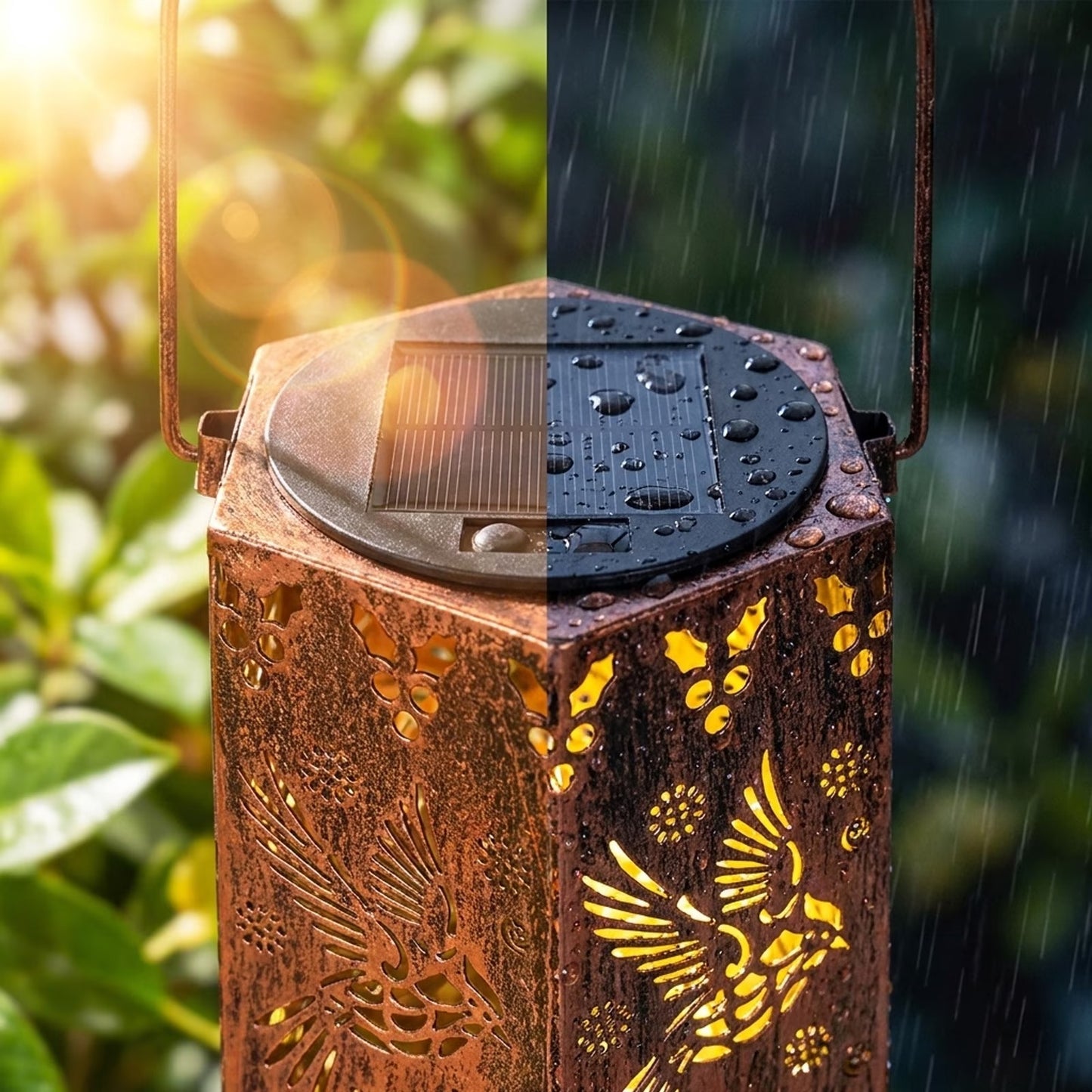 🦋 Solar Garden Lights with Shadow Effect - Bronze Hanging Lanterns for Backyard Decor