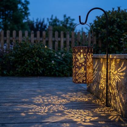 🦋 Solar Garden Lights with Shadow Effect - Bronze Hanging Lanterns for Backyard Decor