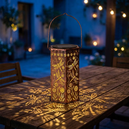 🦋 Solar Garden Lights with Shadow Effect - Bronze Hanging Lanterns for Backyard Decor