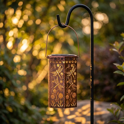 🦋 Solar Garden Lights with Shadow Effect - Bronze Hanging Lanterns for Backyard Decor