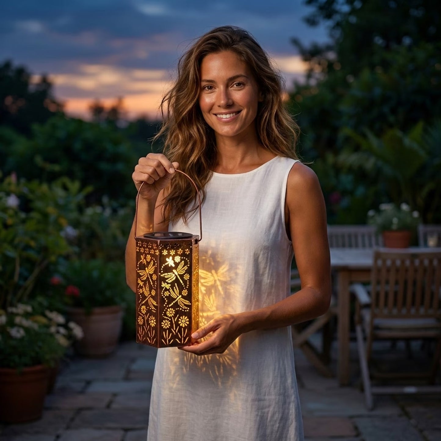 🦋 Solar Garden Lights with Shadow Effect - Bronze Hanging Lanterns for Backyard Decor