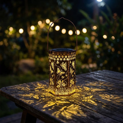 🦋 Solar Garden Lights with Shadow Effect - Bronze Hanging Lanterns for Backyard Decor