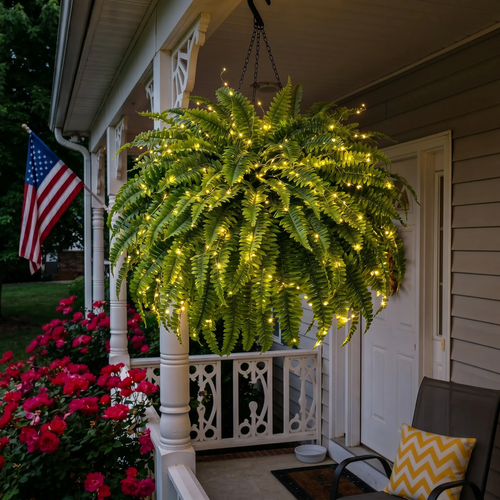 🌿 Light‑Up Artificial Boston Fern | Fake Fern with Fairy Lights