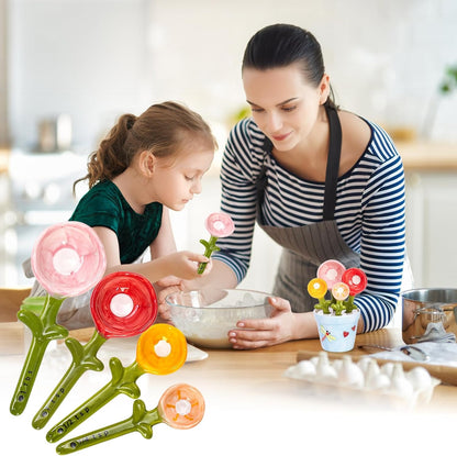 🌸 Ceramic Flower Measuring Spoons Set – Cute Nesting Design with Decorative Pot, 4 Sizes for Baking & Cooking