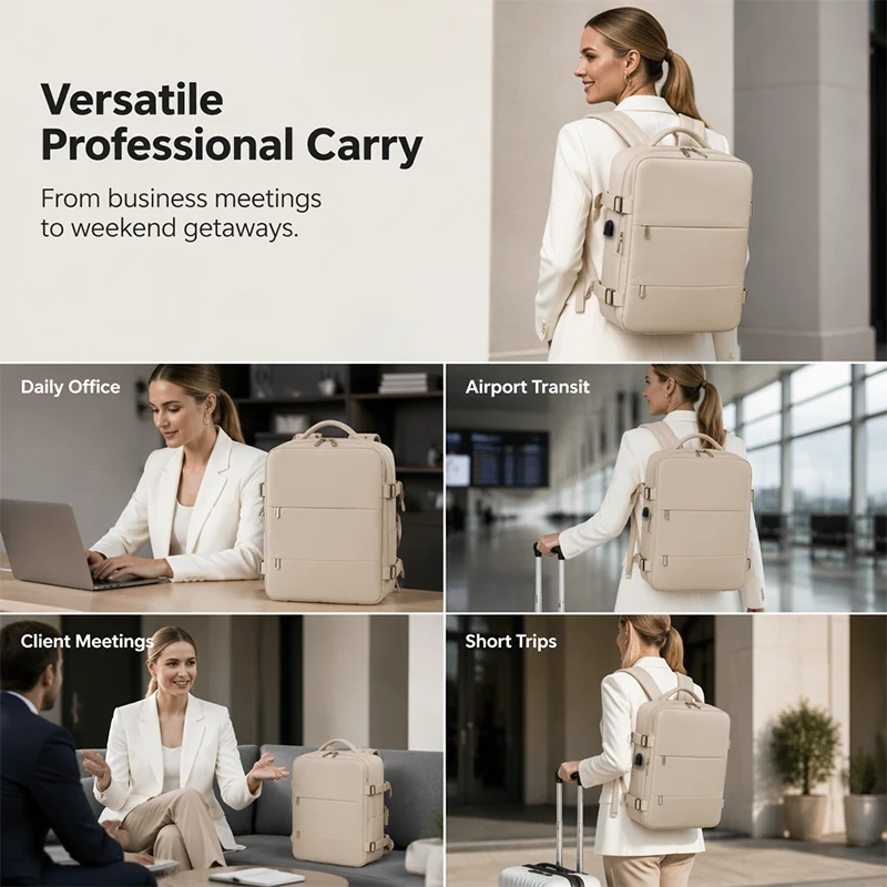 💼 Professional Travel Backpack with USB Port – 180° Opening Laptop Bag for Business Commute