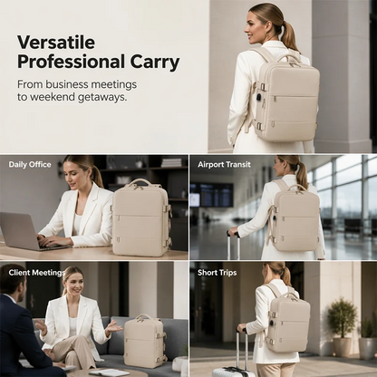 💼 Professional Travel Backpack with USB Port – 180° Opening Laptop Bag for Business Commute