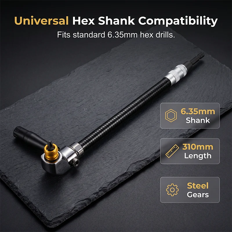 🔧 105° Right Angle Drill Attachment with Flexible Shaft – Magnetic Hex Bit Corner Adapter for Tight Spaces