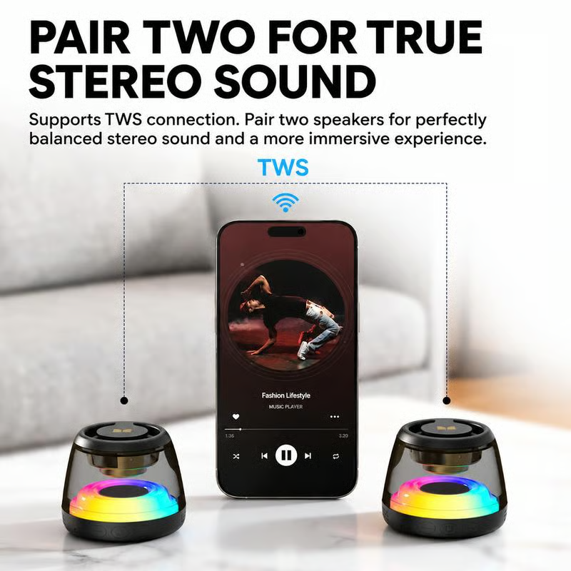 🧲🔊Mini Magnetic Bluetooth Speaker – 360° Stereo Sound, RGB Lights & TF Card