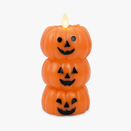 🎃 Safe Flameless Stacked Pumpkin Candle – Halloween LED Decor with Moving Flame & Smiling Faces