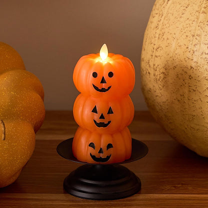 🎃 Safe Flameless Stacked Pumpkin Candle – Halloween LED Decor with Moving Flame & Smiling Faces