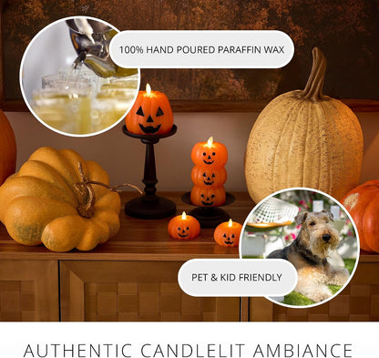 🎃 Safe Flameless Stacked Pumpkin Candle – Halloween LED Decor with Moving Flame & Smiling Faces