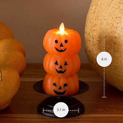 🎃 Safe Flameless Stacked Pumpkin Candle – Halloween LED Decor with Moving Flame & Smiling Faces