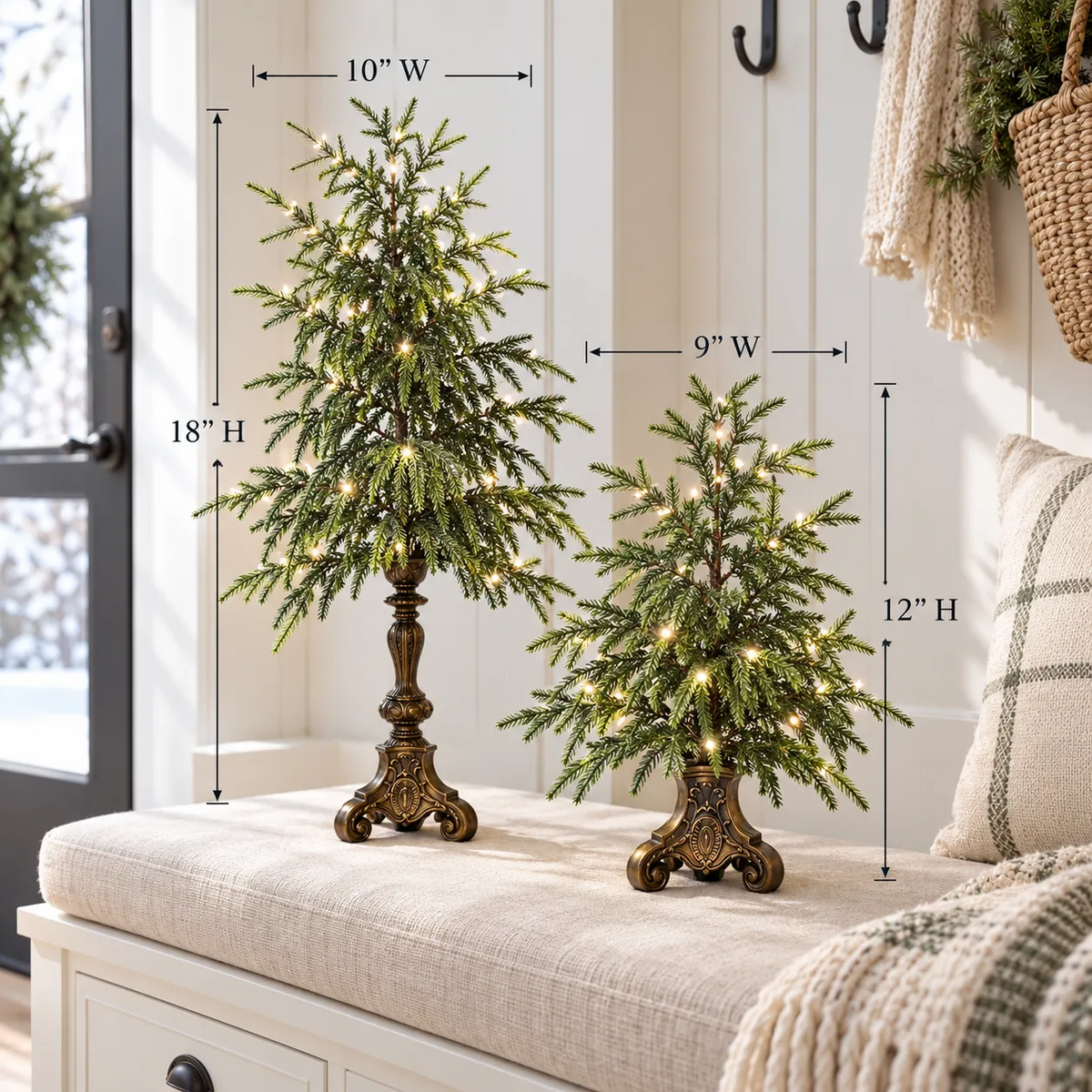 🎄Vintage Lighted Norfolk Pine Trees with Vintage Pedestal