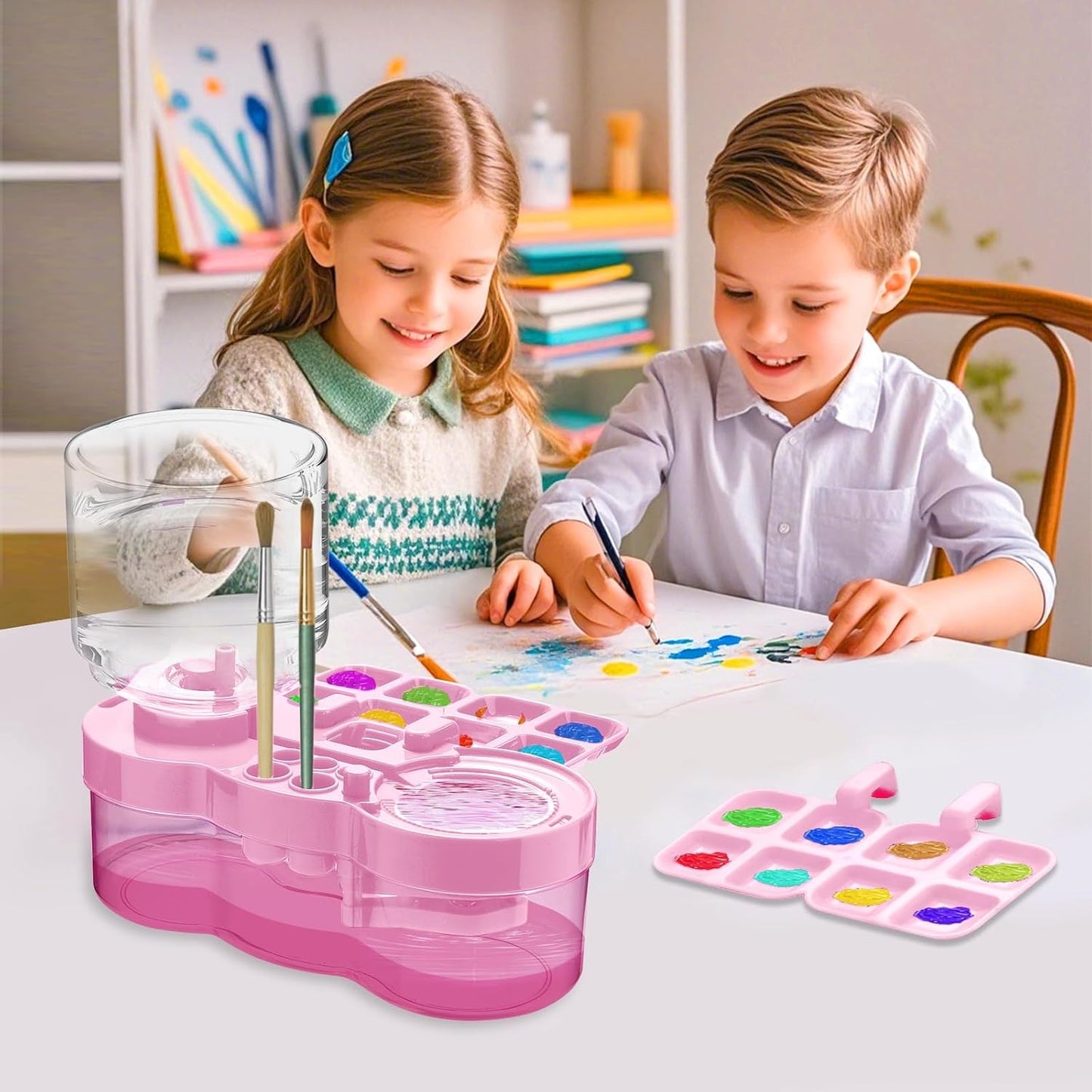 🎨 Paint Brush Cleaner with Water Tank – All-in-One Brush Washer & Detachable Palette for Art Painting