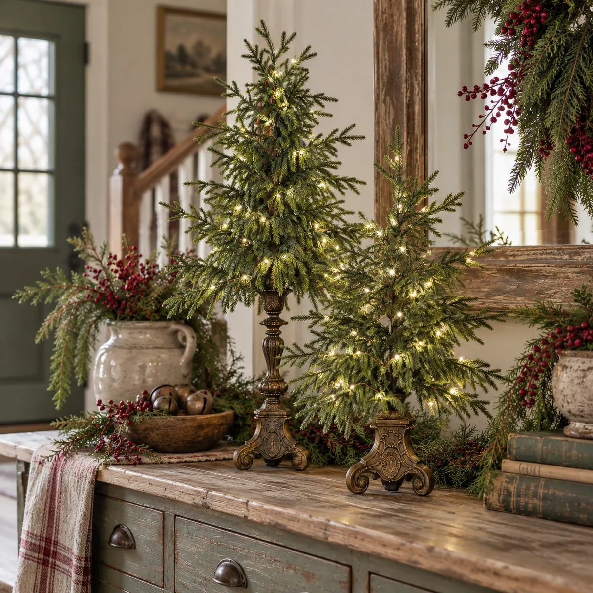 🎄Vintage Lighted Norfolk Pine Trees with Vintage Pedestal