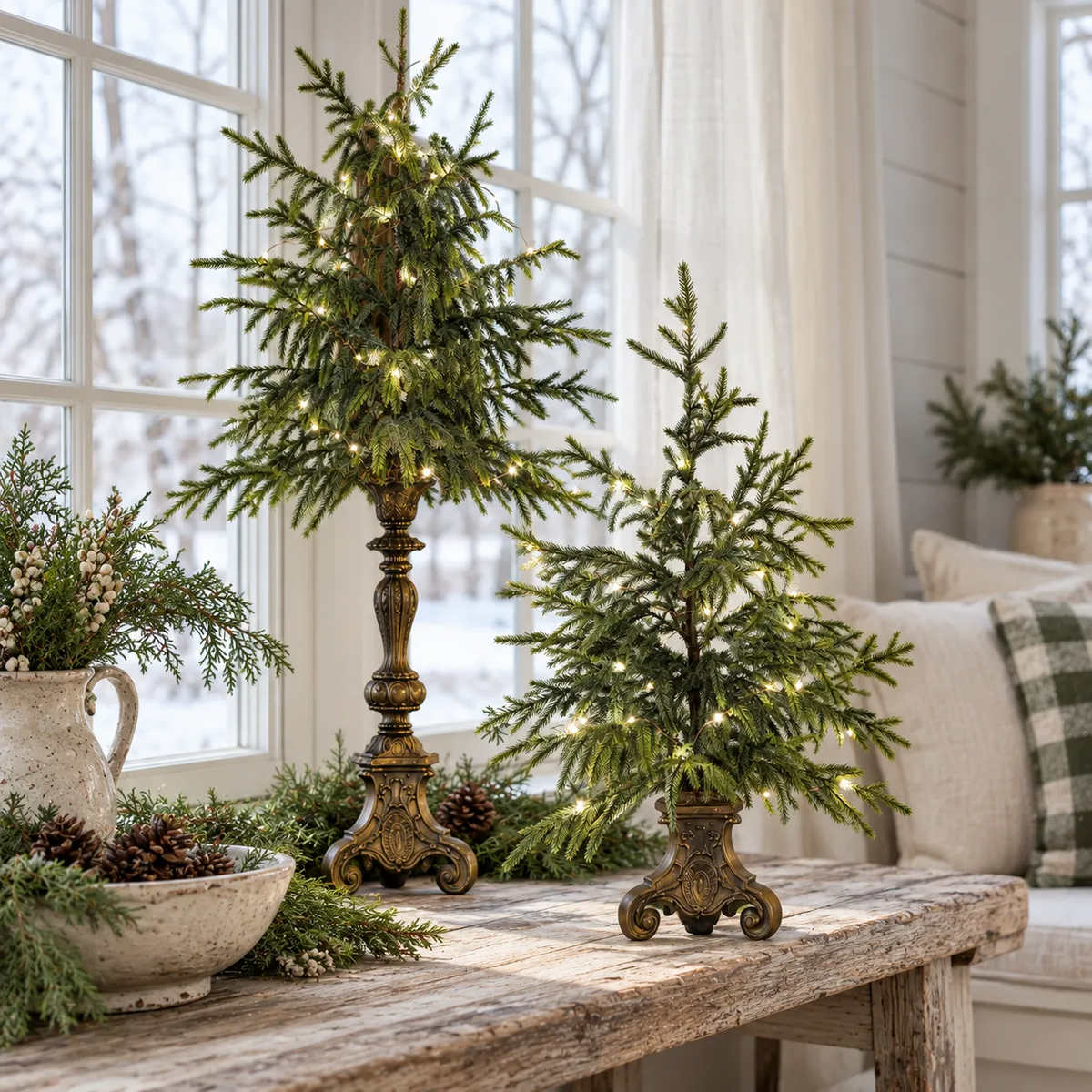 🎄Vintage Lighted Norfolk Pine Trees with Vintage Pedestal