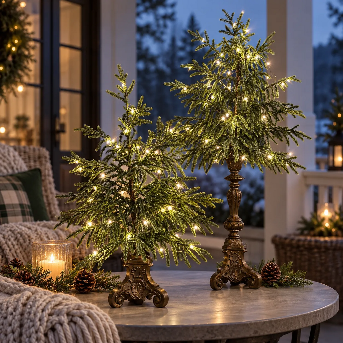 🎄Vintage Lighted Norfolk Pine Trees with Vintage Pedestal