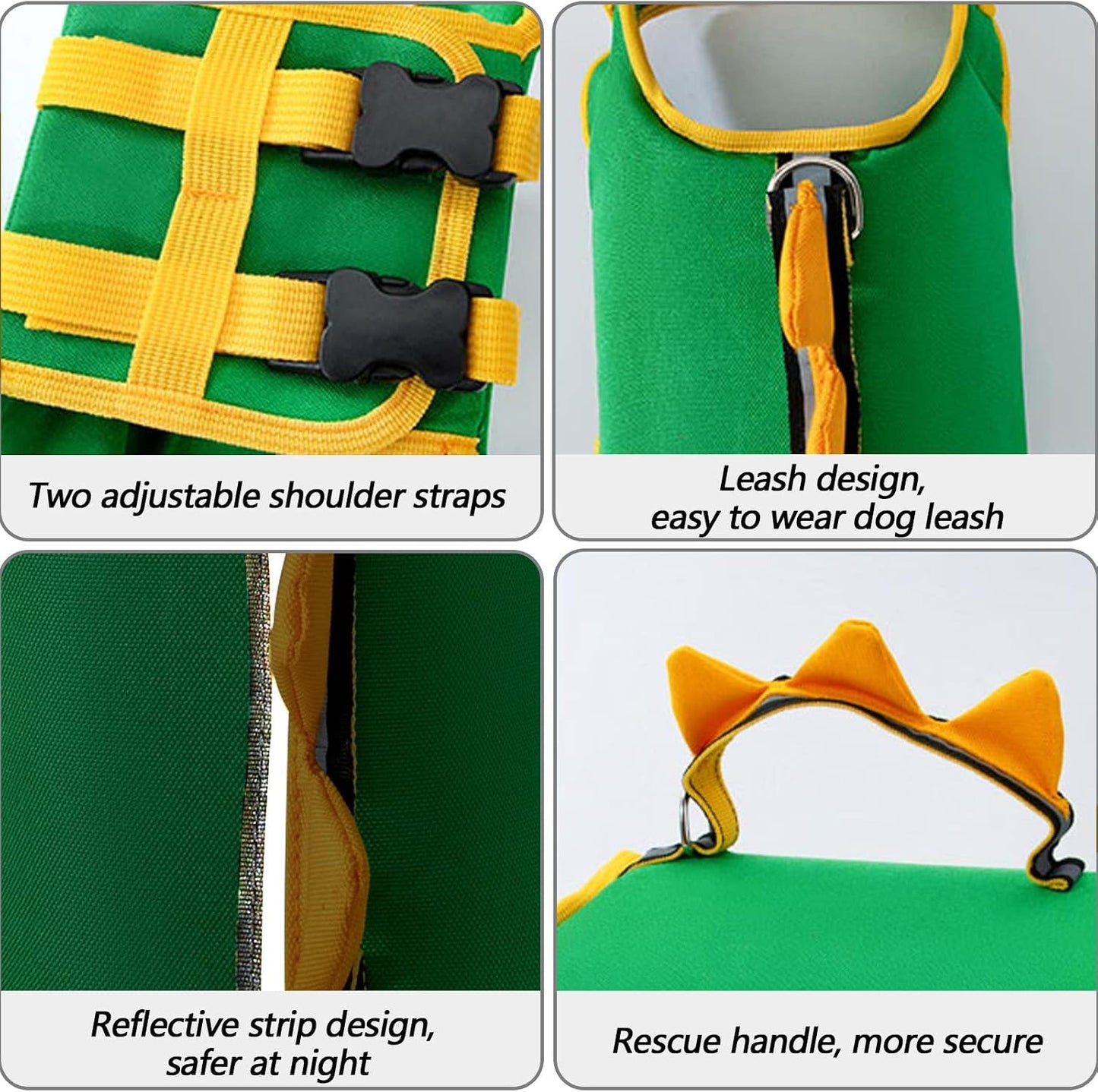 🦖 Cute Dinosaur Dog Life Jacket – Adjustable Pet Swim Vest with Rescue Handle & Reflective Strip