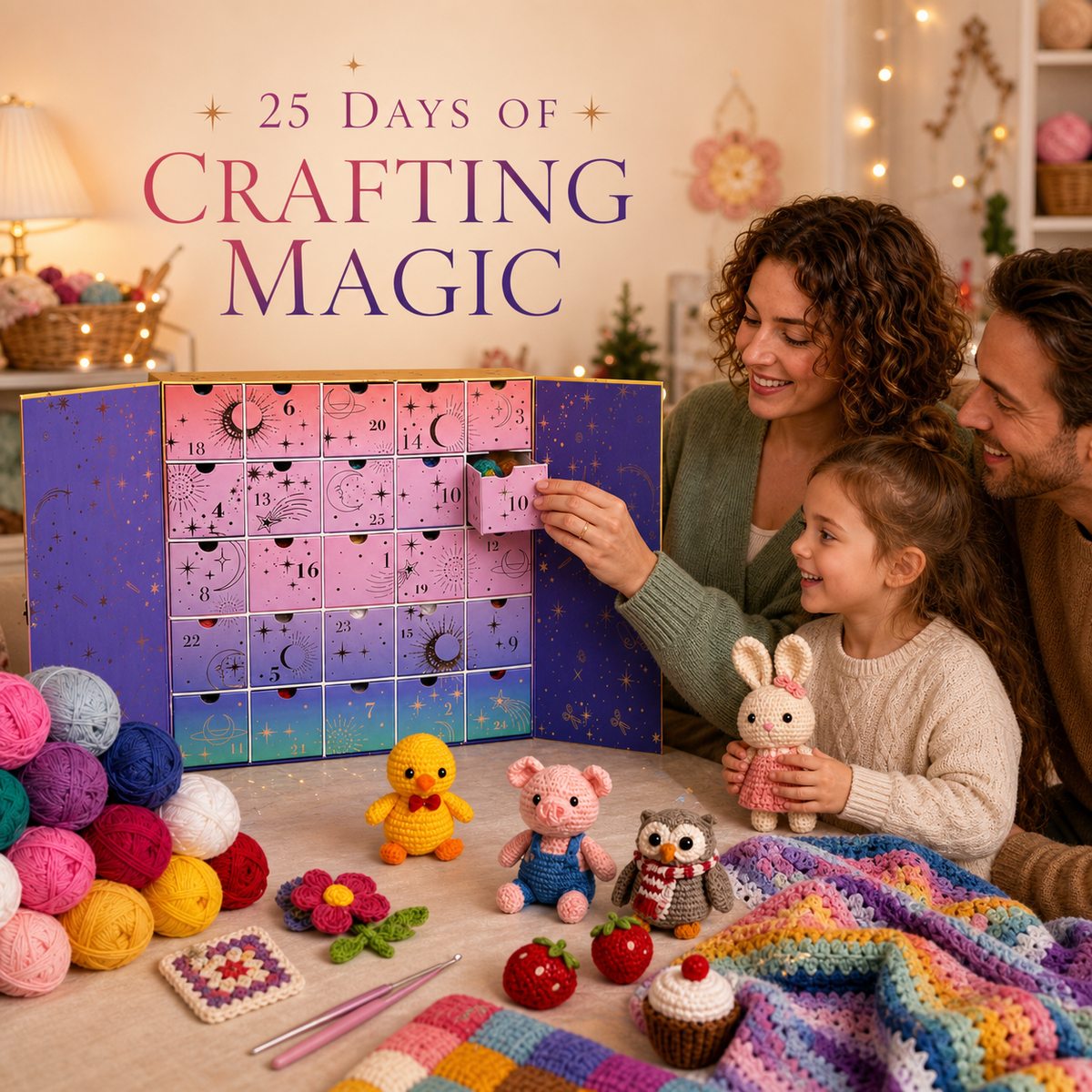 🧶Crochet Yarn Advent Calendar Box  2026🎉– 24 days featuring yarn, crochet tools, patterns, and creative surprises.