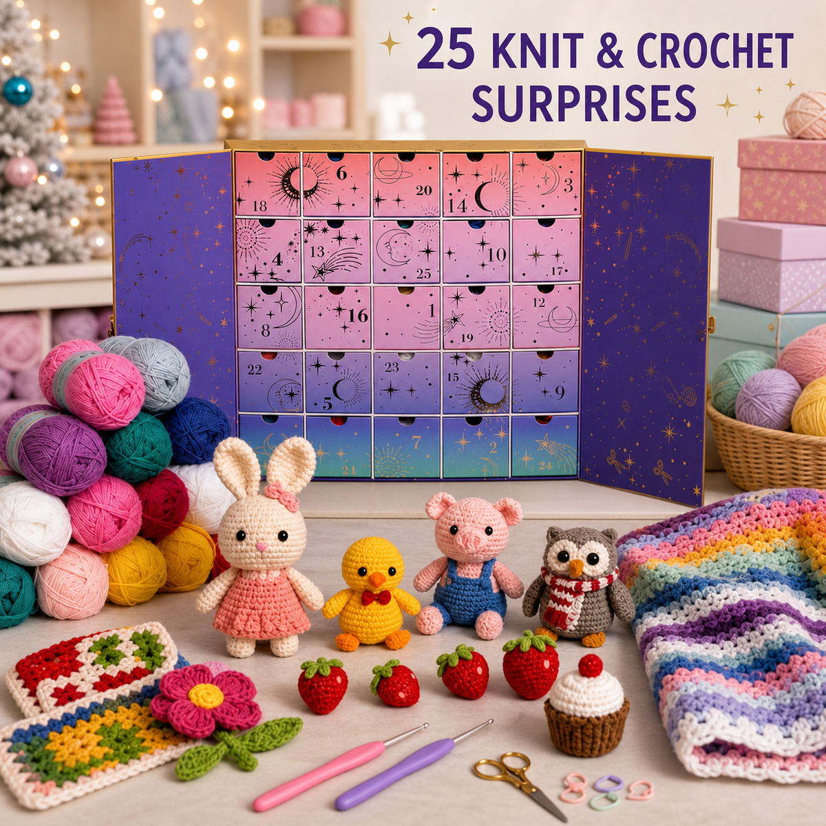 🧶Crochet Yarn Advent Calendar Box  2026🎉– 24 days featuring yarn, crochet tools, patterns, and creative surprises.