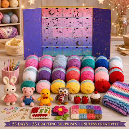 🧶Crochet Yarn Advent Calendar Box  2026🎉– 24 days featuring yarn, crochet tools, patterns, and creative surprises.