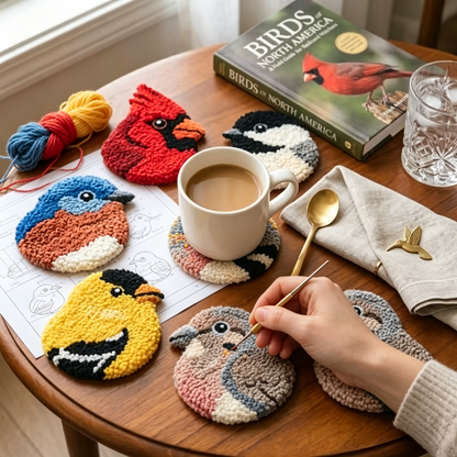 🐦DIY Bird Coasters Punch Needle Kit☕