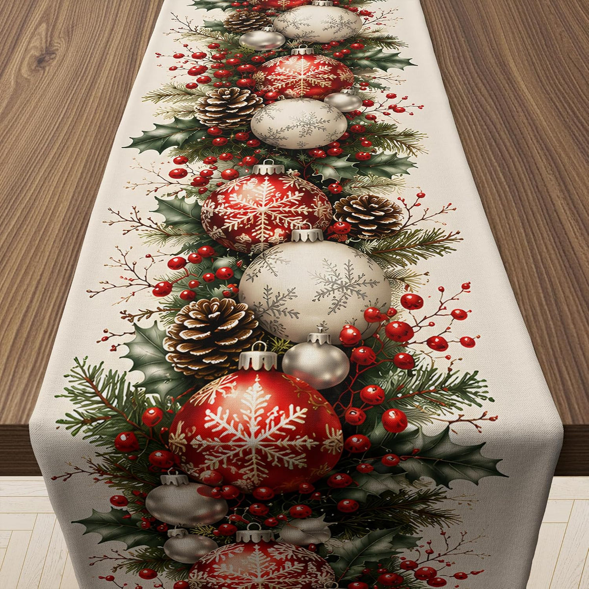 🎄🔴Christmas Ball & Pine Cone Table Runner| Holiday Table Decor for Dining Room