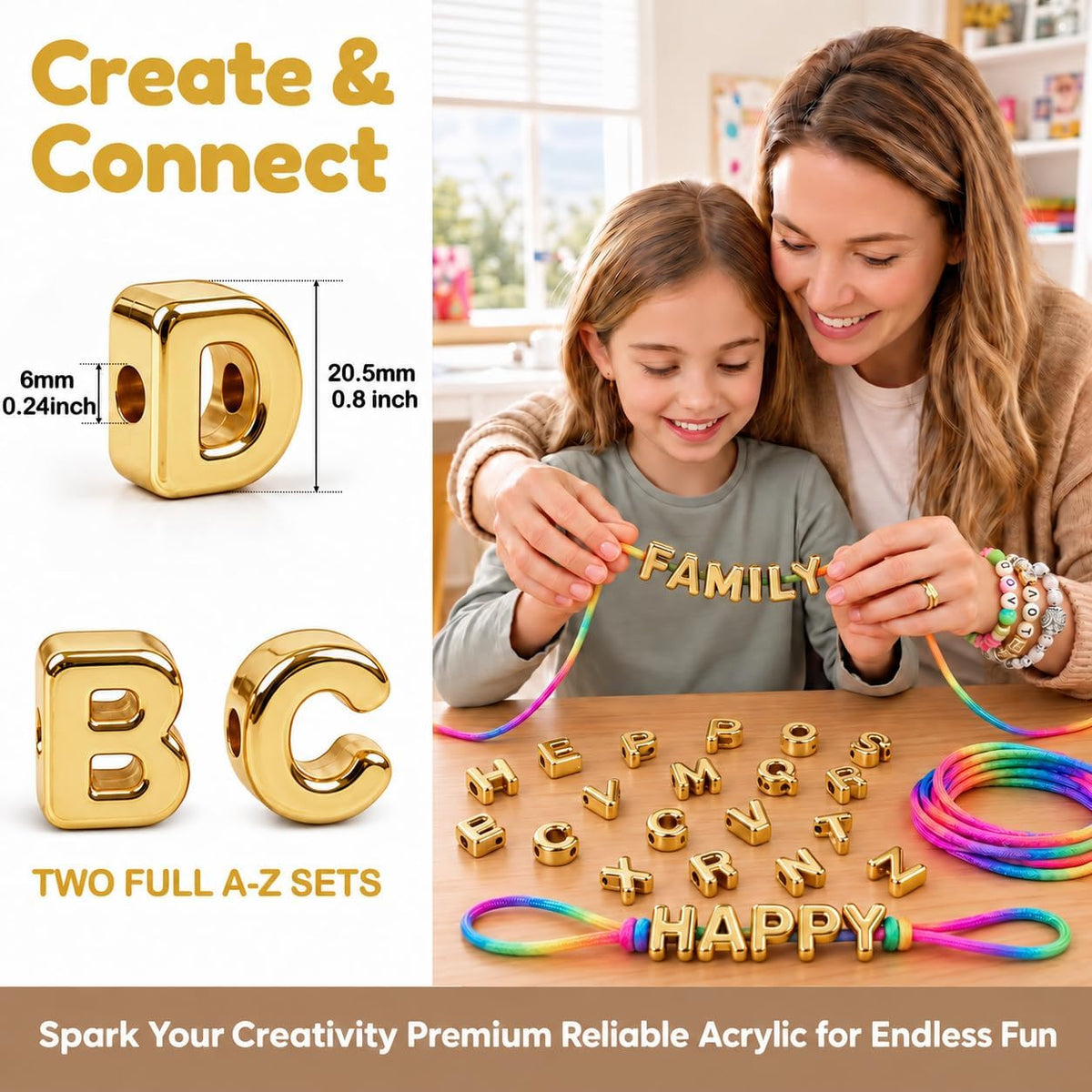✨ Gold Letter Beads|52 Pcs A-Z Alphabet Beads for DIY Jewelry Making