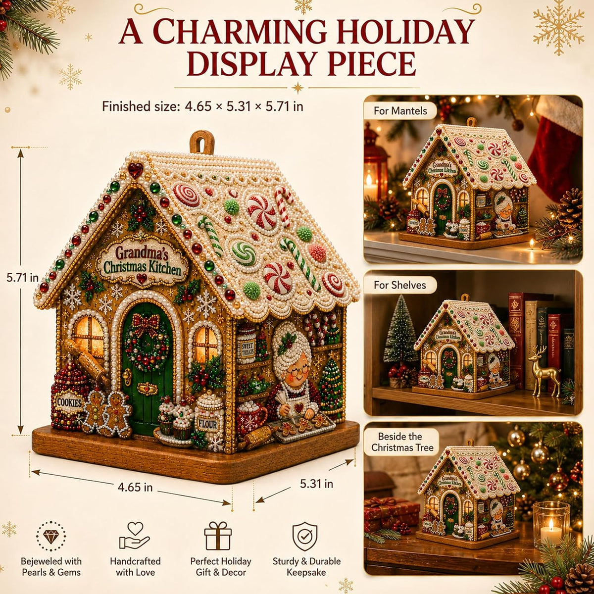 🎅3D Christmas House Pearl & Diamond Painting Kit – DIY Wooden Holiday Craft