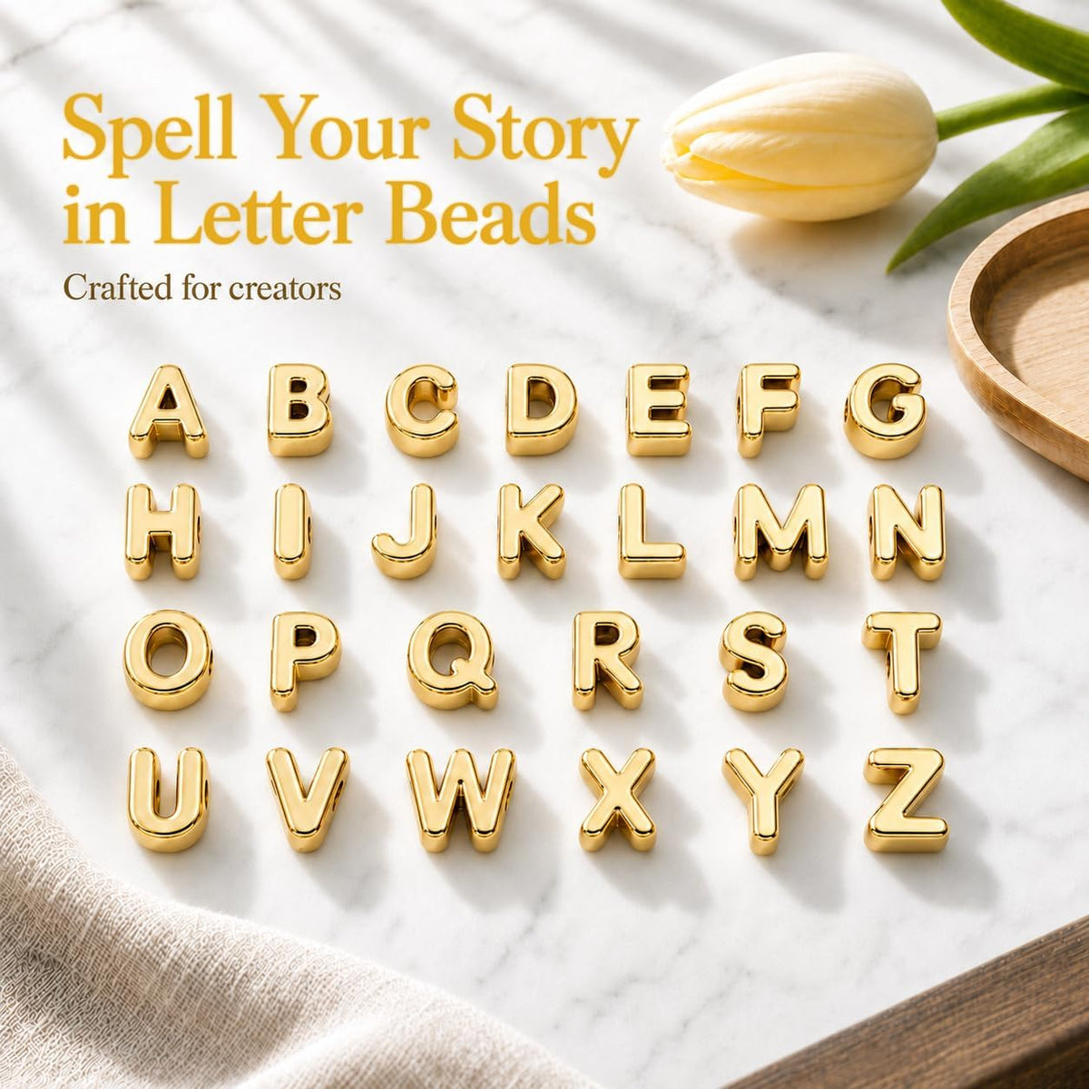 ✨ Gold Letter Beads|52 Pcs A-Z Alphabet Beads for DIY Jewelry Making