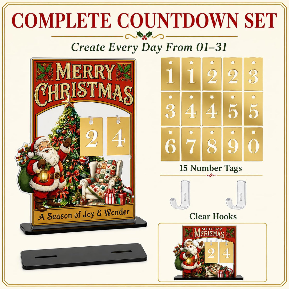 🎄 Christmas Advent Countdown Calendar | Reusable Tabletop Decor