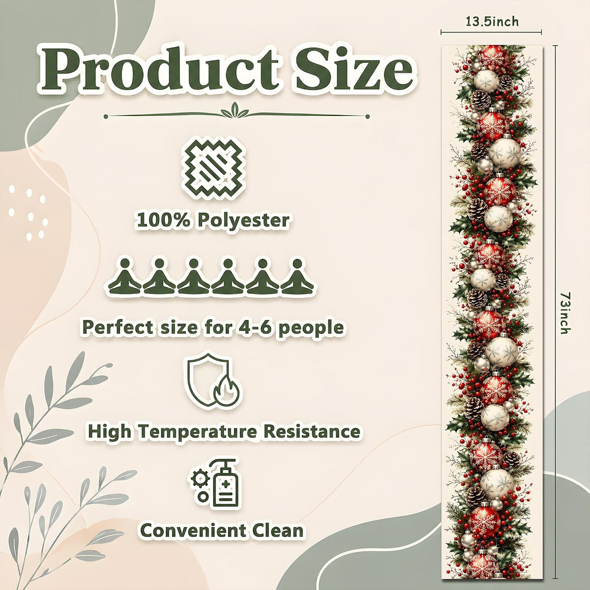 🎄🔴Christmas Ball & Pine Cone Table Runner| Holiday Table Decor for Dining Room