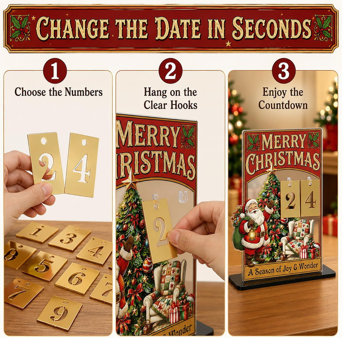 🎄 Christmas Advent Countdown Calendar | Reusable Tabletop Decor