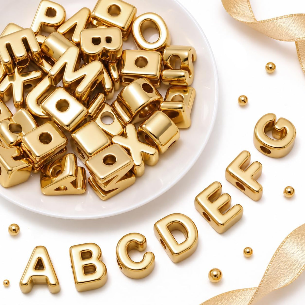 ✨ Gold Letter Beads|52 Pcs A-Z Alphabet Beads for DIY Jewelry Making