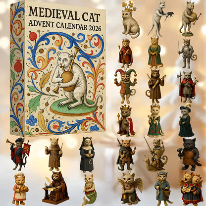 🏰 Medieval Cat Advent Calendar – 24 Unique Ornaments, A Whimsical Holiday Countdown for Cat Lovers & Collectors