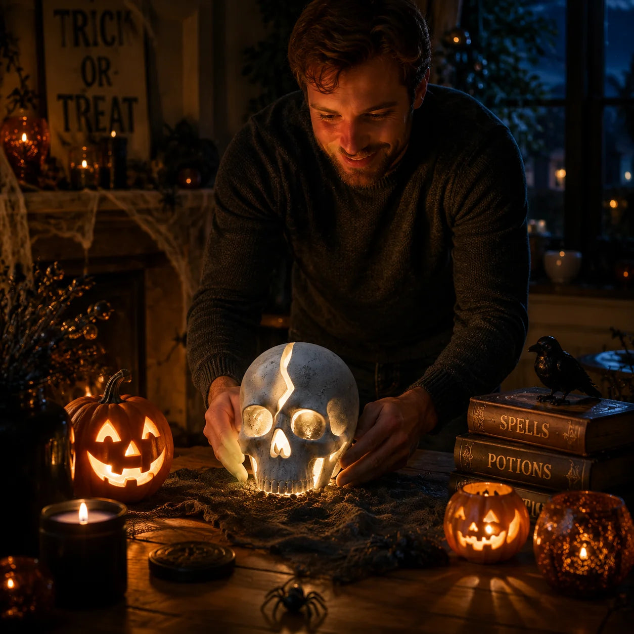 💀 Cracked Skull Solar Garden Light | Gothic Spooky Skull Landscape Yard Lamp