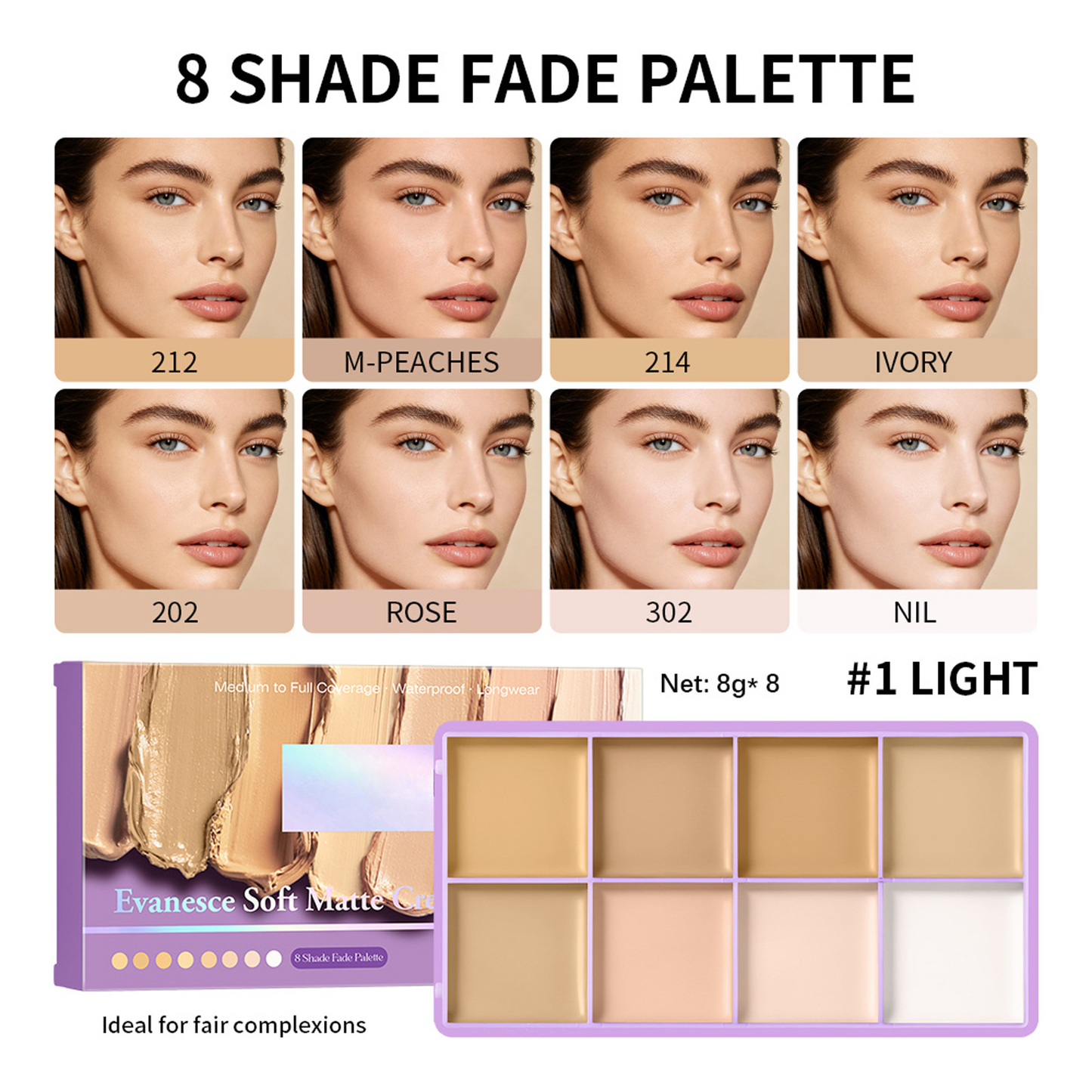 🎨 8-Color Matte Concealer Palette – Waterproof, Full-Coverage for Correction, Contour & Tattoo Cover ✨