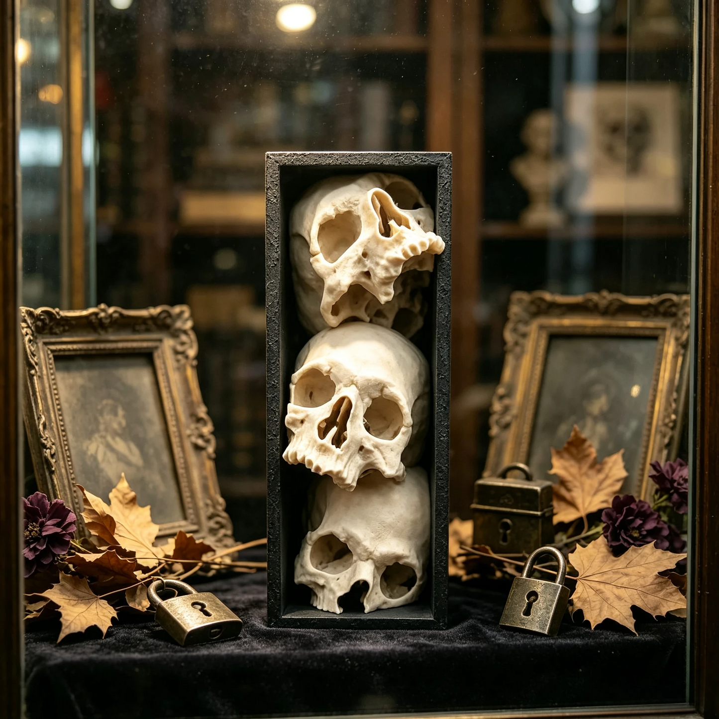 🖤 Triple Skull Bookshelf Decor