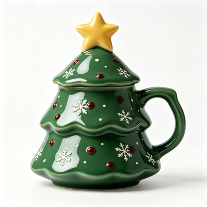 🎄Christmas Tree Ceramic Mug with Star Lid ✨