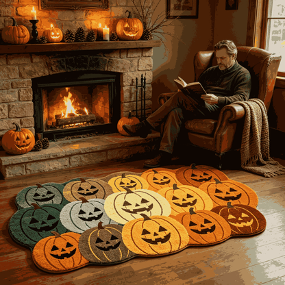 🎃Jack‑O‑Lantern Cluster Halloween Doormat | Pumpkin Shaped Fall Entryway Rug