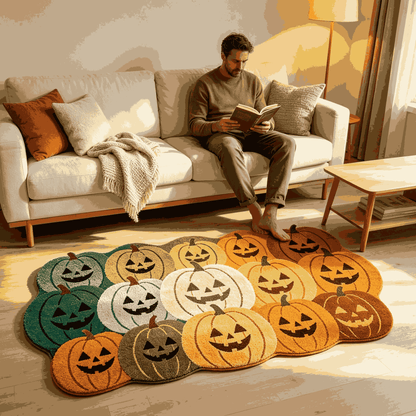 🎃Jack‑O‑Lantern Cluster Halloween Doormat | Pumpkin Shaped Fall Entryway Rug