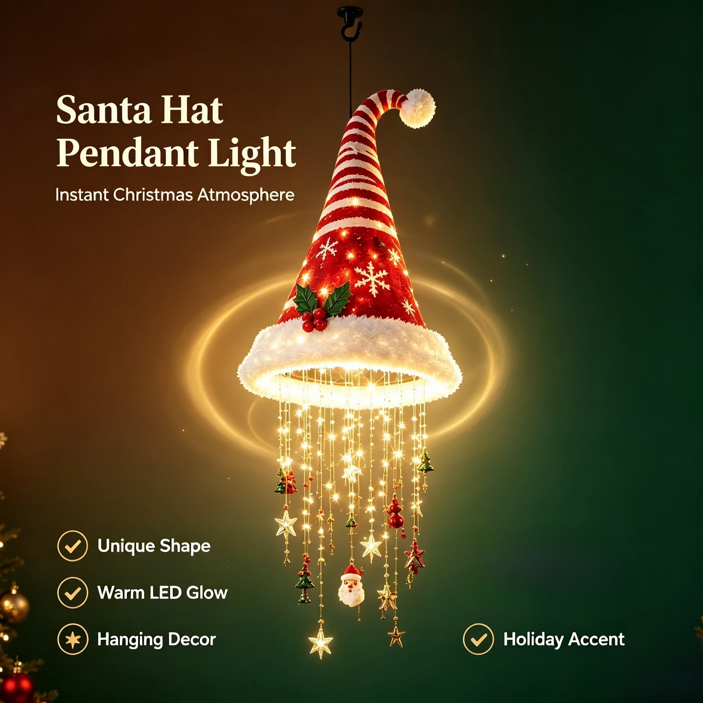 🎅 Santa Hat Pendant Lamp – Warm LED Hanging Christmas Porch Light 🎄