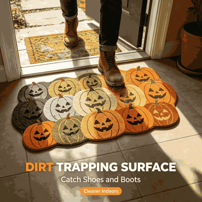 🎃Jack‑O‑Lantern Cluster Halloween Doormat | Pumpkin Shaped Fall Entryway Rug