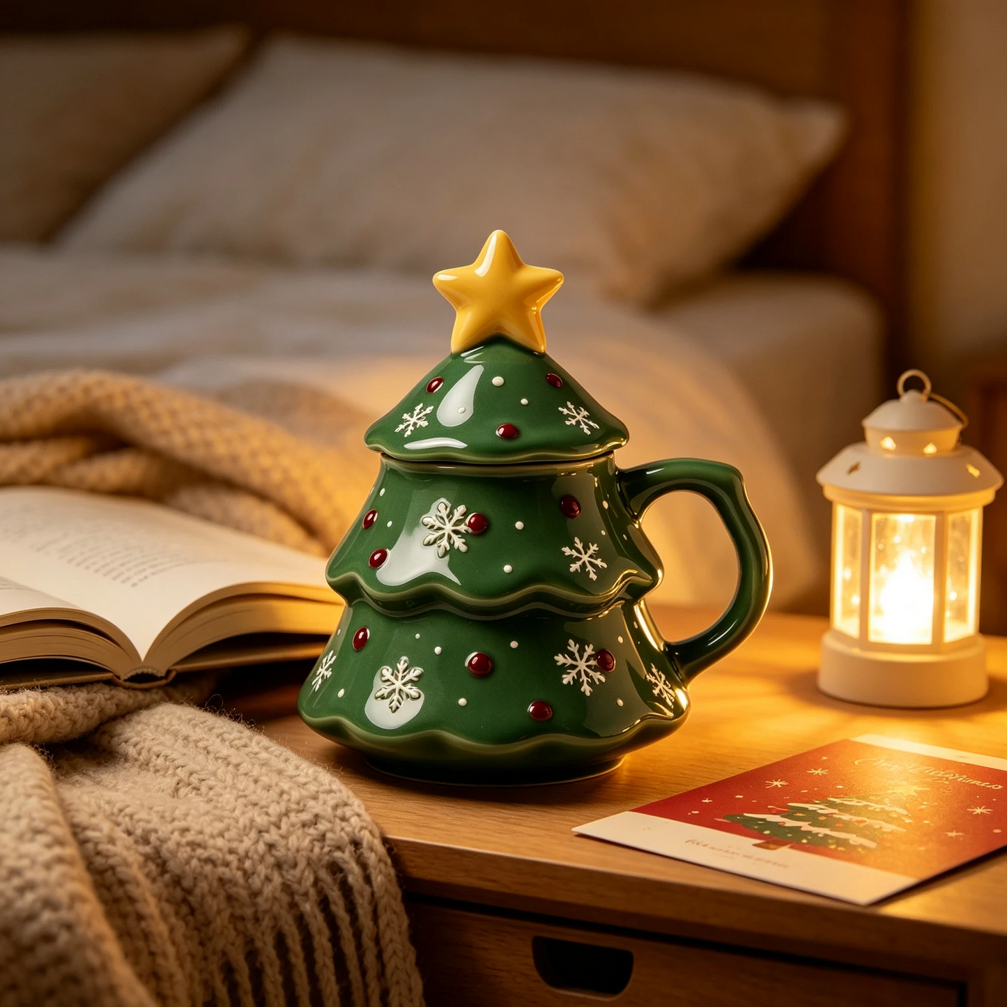🎄Christmas Tree Ceramic Mug with Star Lid ✨