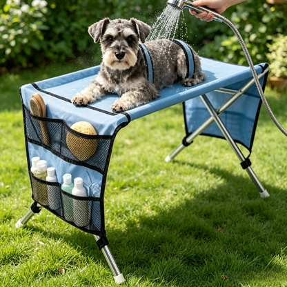 🐾 2-in-1 Foldable Pet Grooming Table – Suspension Hammock & Stable Bath Station