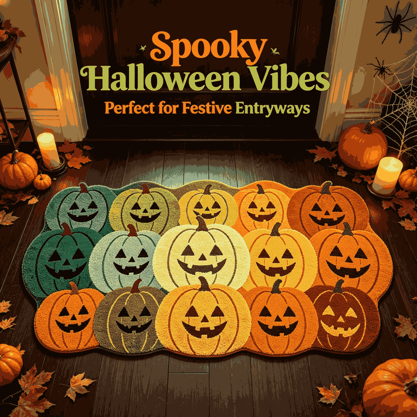 🎃Jack‑O‑Lantern Cluster Halloween Doormat | Pumpkin Shaped Fall Entryway Rug