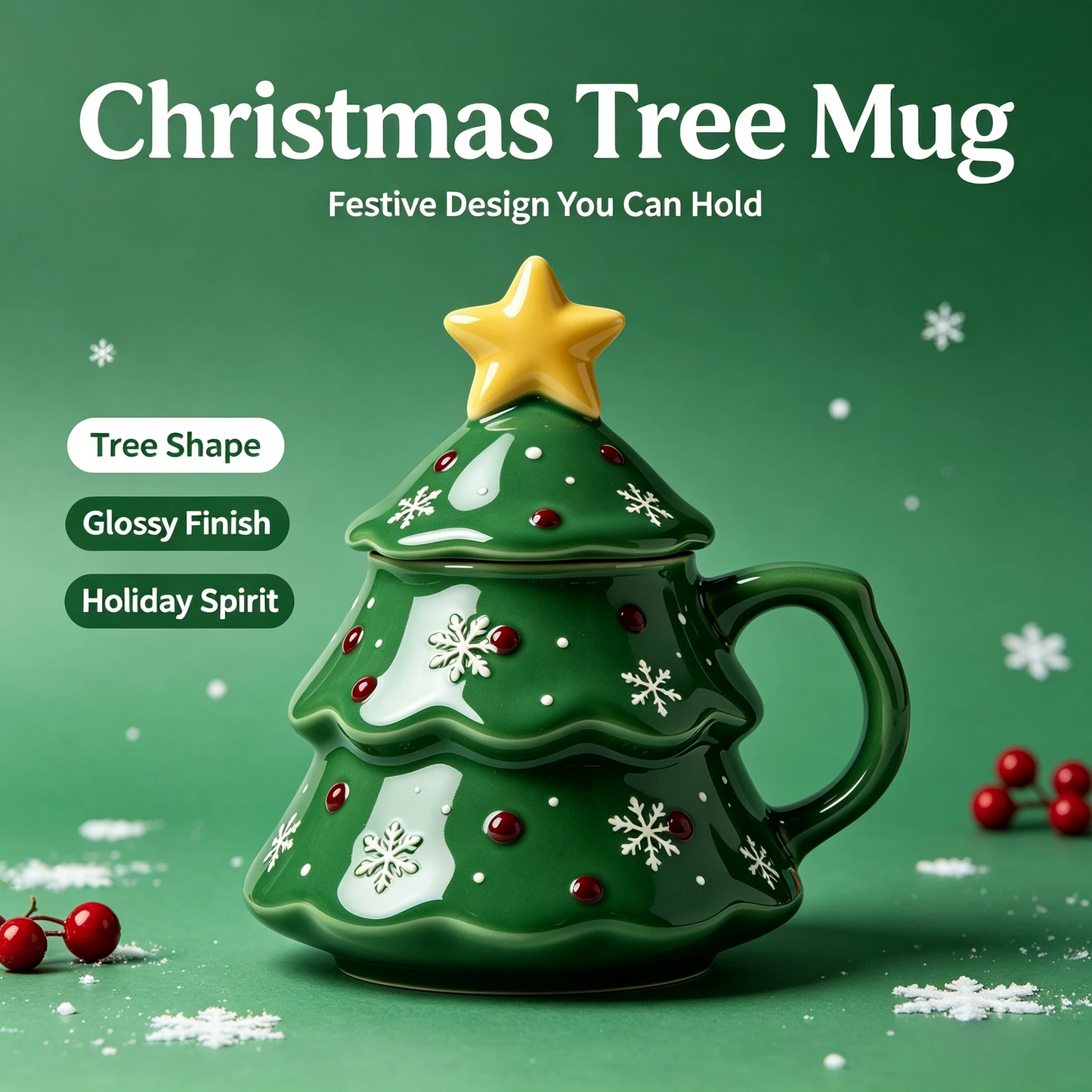 🎄Christmas Tree Ceramic Mug with Star Lid ✨