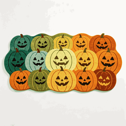 🎃Jack‑O‑Lantern Cluster Halloween Doormat | Pumpkin Shaped Fall Entryway Rug